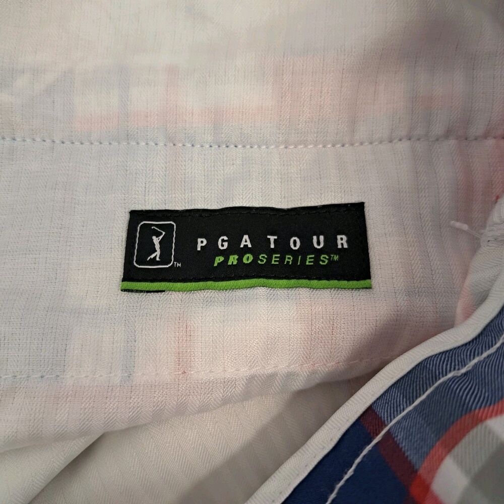 Pro Series PGA TOUR  Men's 40 Red/White/Blue Plaid Shorts - Picture 3 of 7